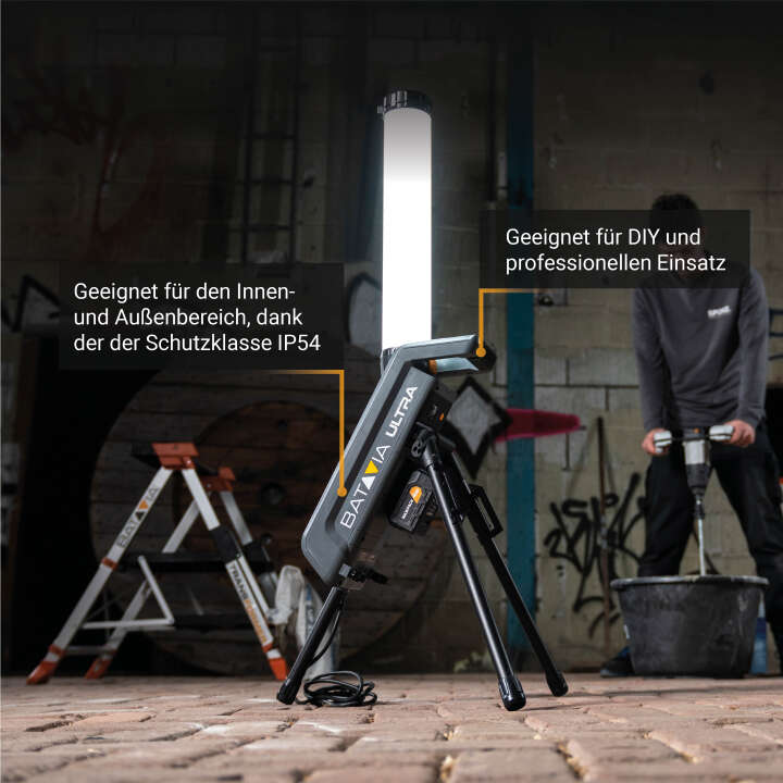 BATAVIA Hybrid-LED-Arbeitsleuchte 360° mit 2-Ah-Akku und Ladegerät